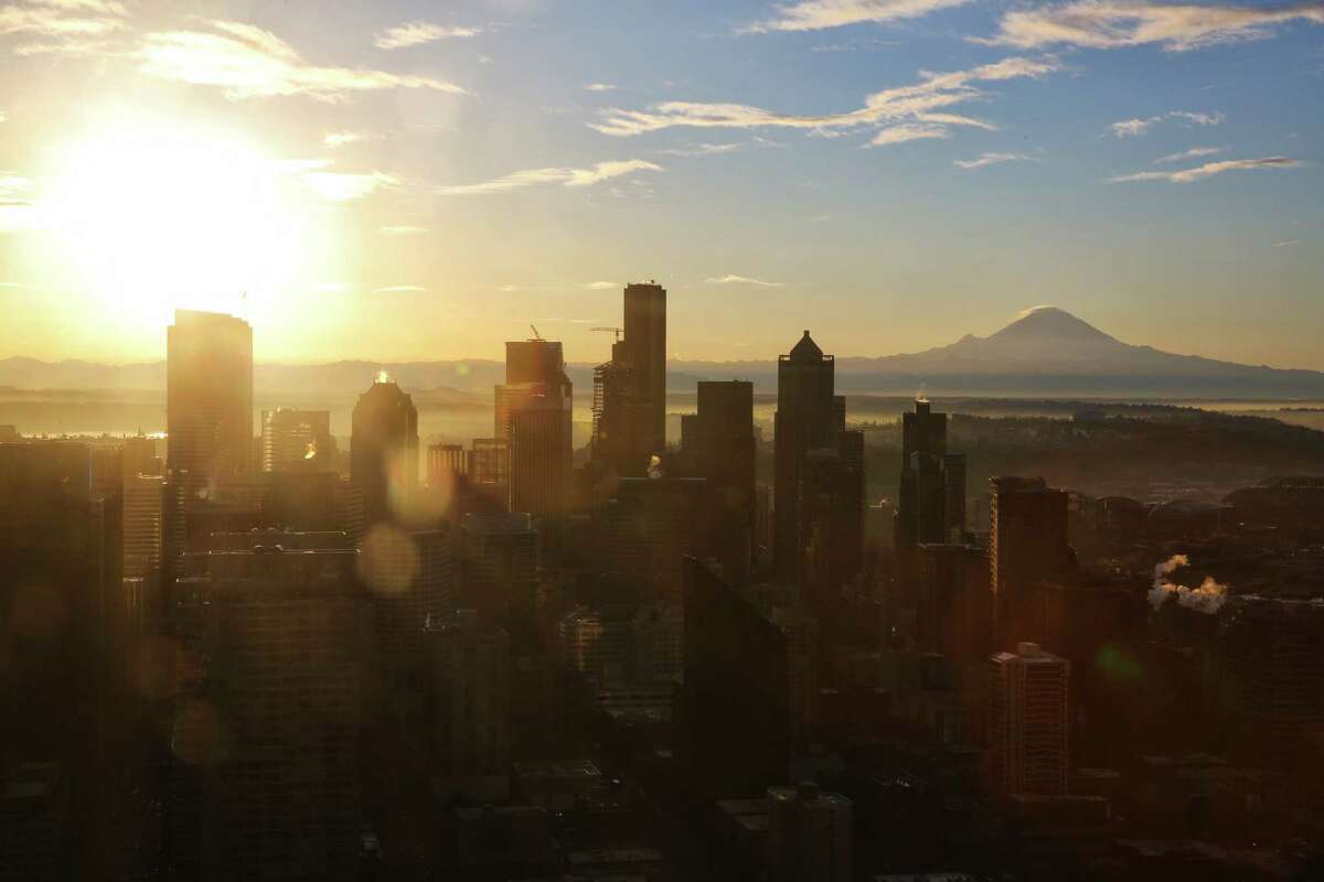 You can see Mount Rainier from the city. If you say "The mountains" are out, then that means the Cascades and/or Olympics are visible as well.