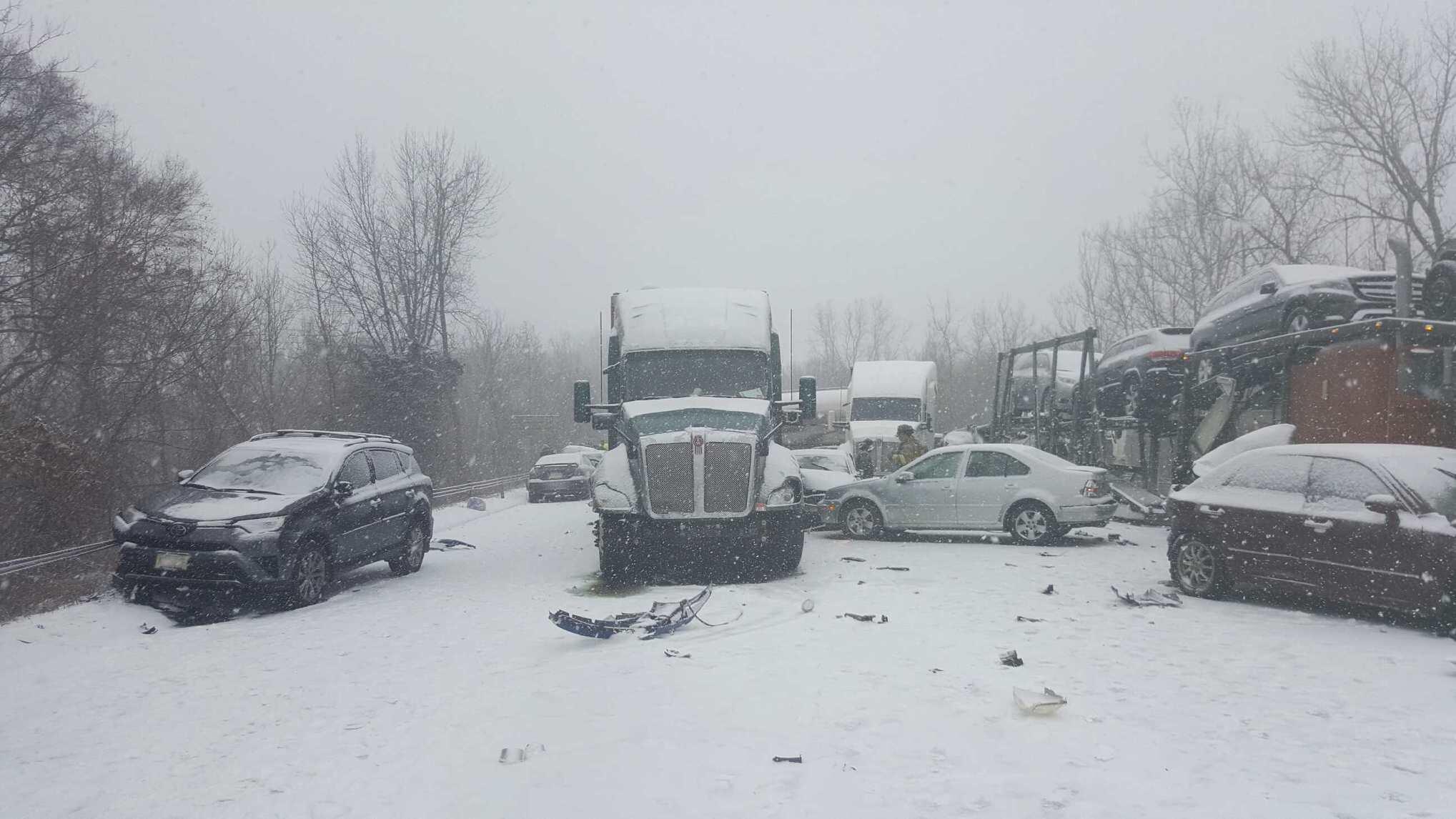 Massive car pileup on slick road closes I-91
