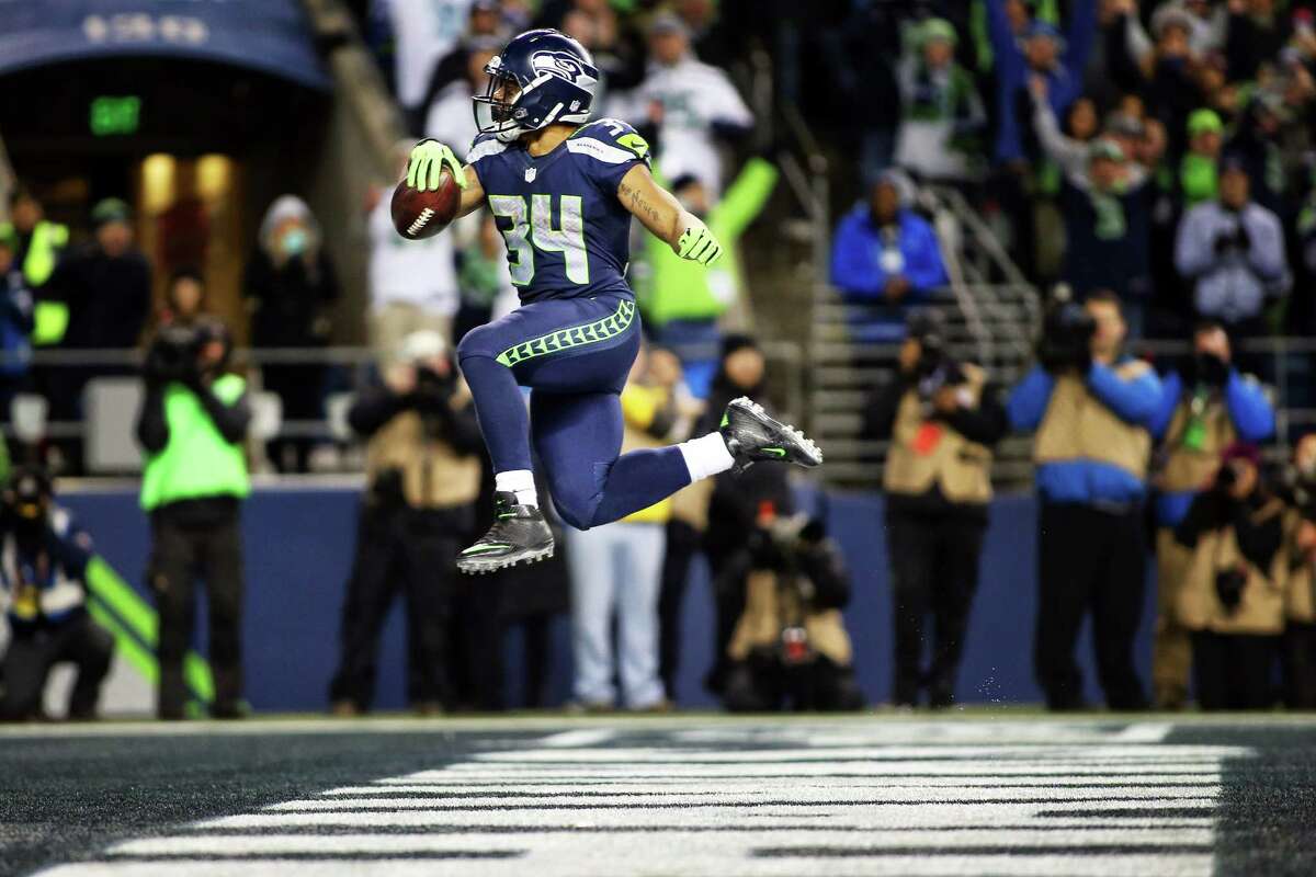 Seahawks running back Thomas Rawls scores a touchdown during the fourth quarter of Seattle's NFL wildcard playoff game against Detroit, Saturday, Jan. 7, 2017, at CenturyLink Field.