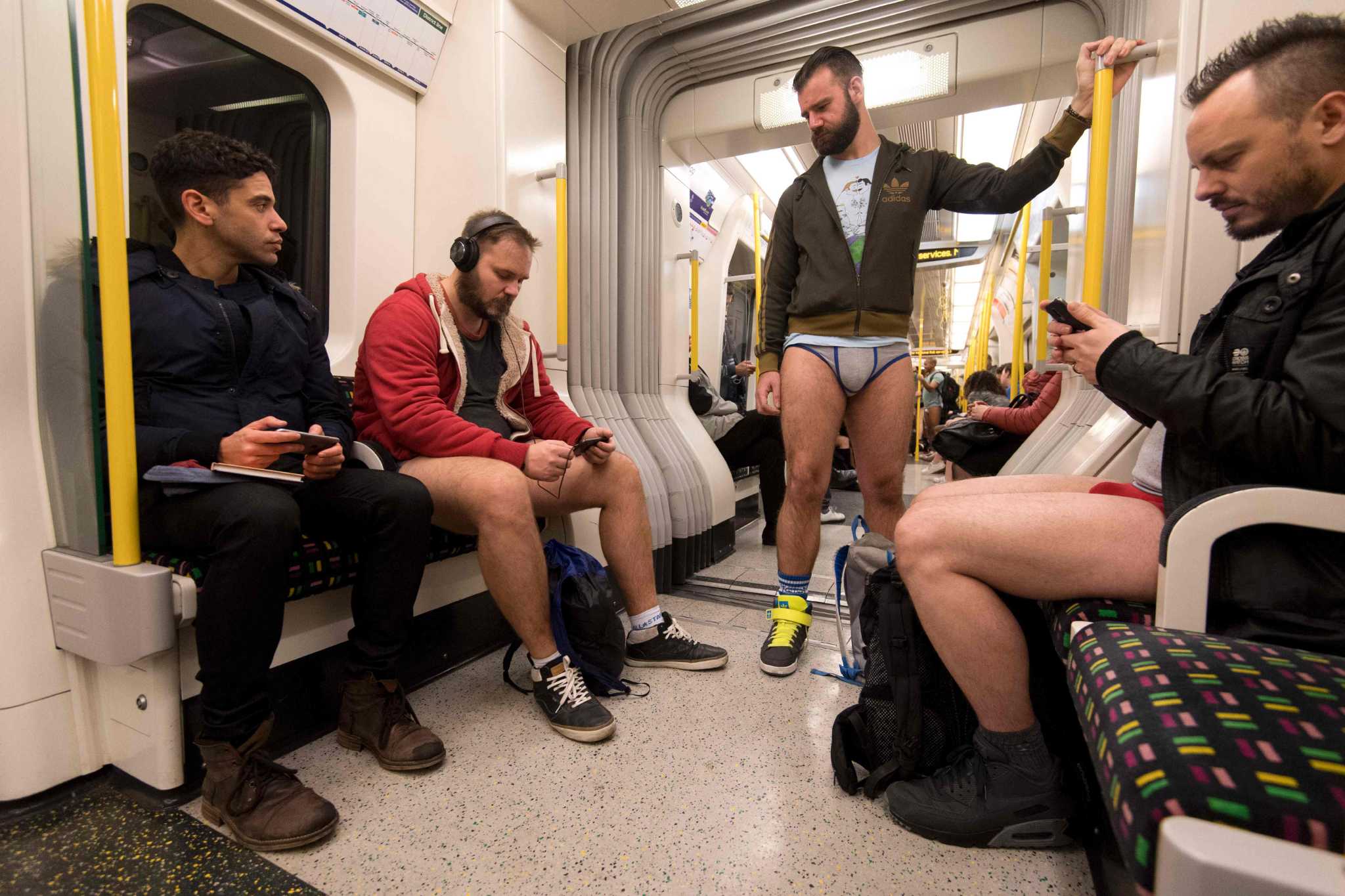 Annual 'no pants' BART ride attracts participants despite huge storm