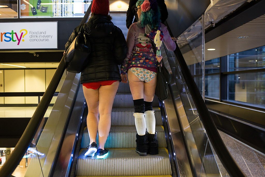 Annual 'no pants' BART ride attracts participants despite huge storm