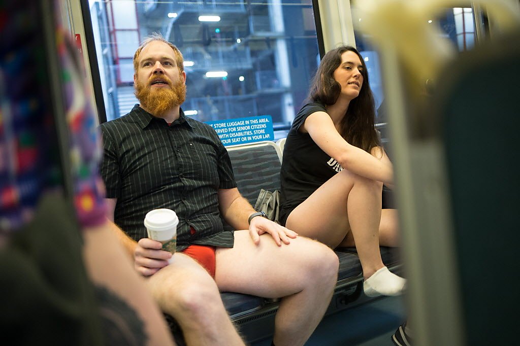 Annual 'no pants' BART ride attracts participants despite huge storm