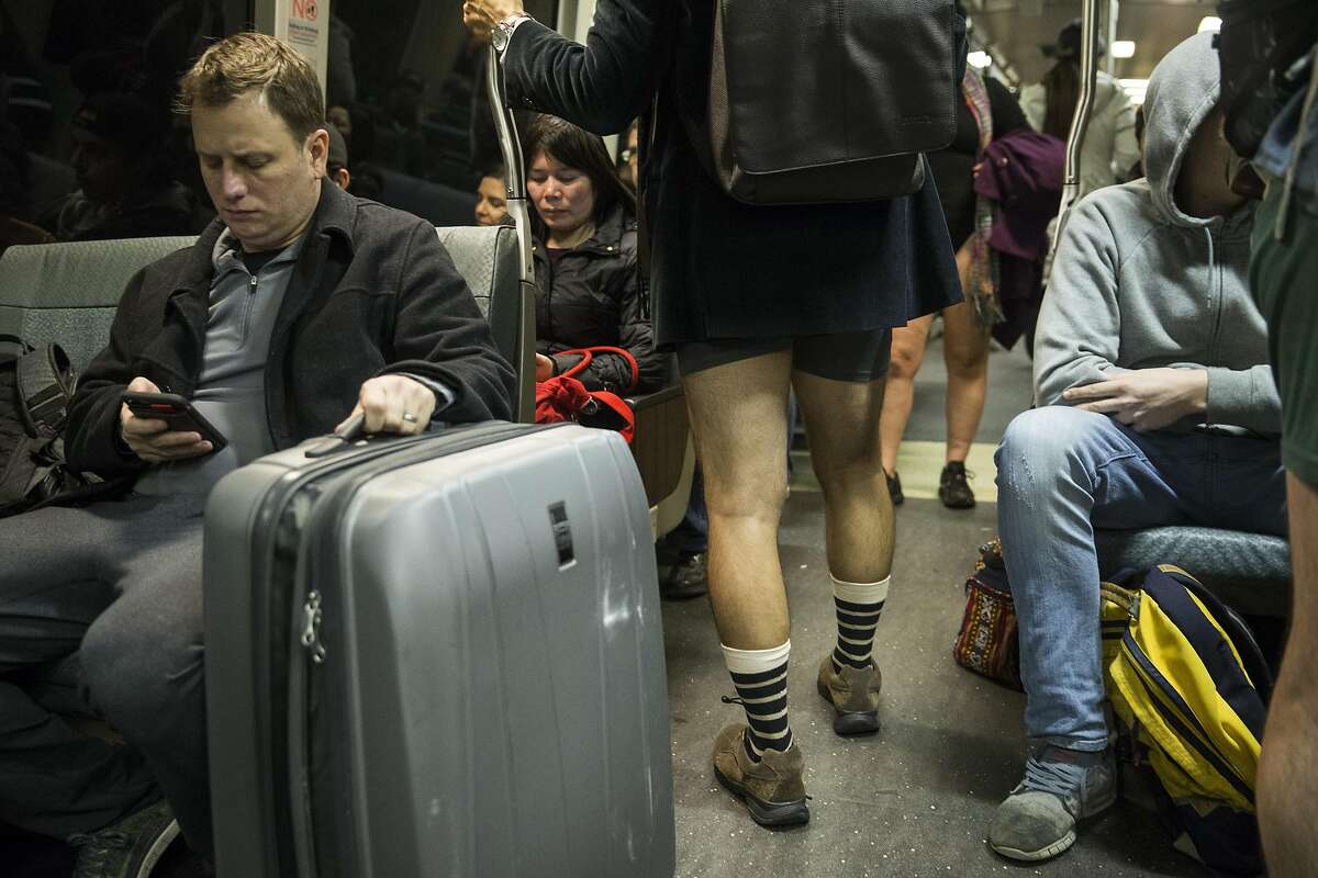 Annual 'no pants' BART ride attracts participants despite huge storm