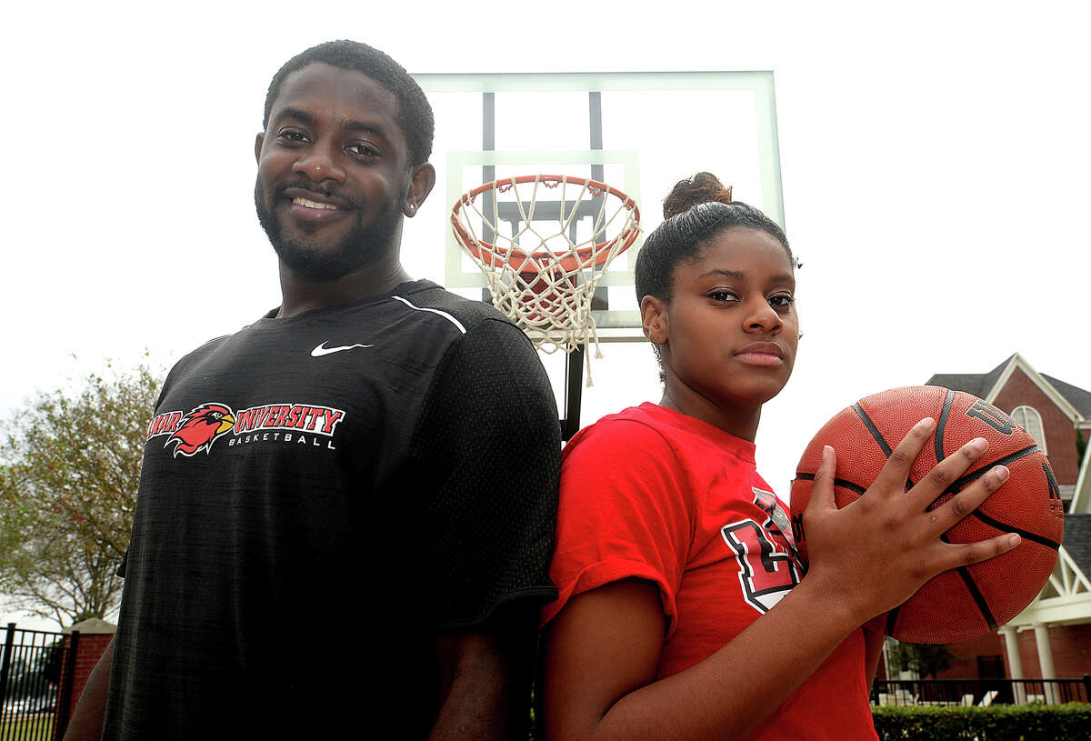 Lamar University freshman basketball player Ashlan Miles didn't know when she signed last spring that her brother Cameron Miles would be joining her during her first season with the Lady Cardinals. Cameron serves as the director of operations for the team while pursuing his master's degree. Photo taken Wednesday, December 14, 2016 Kim Brent/The Enterprise
