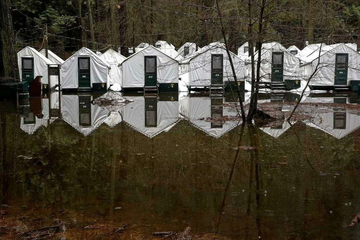 Rain reached up to the bottom but not into the tent cabins at Half Dome Village overnight on Monday Jan. 9, 2017, the day after heavy rains fell across in Yosemite National Park, Ca.