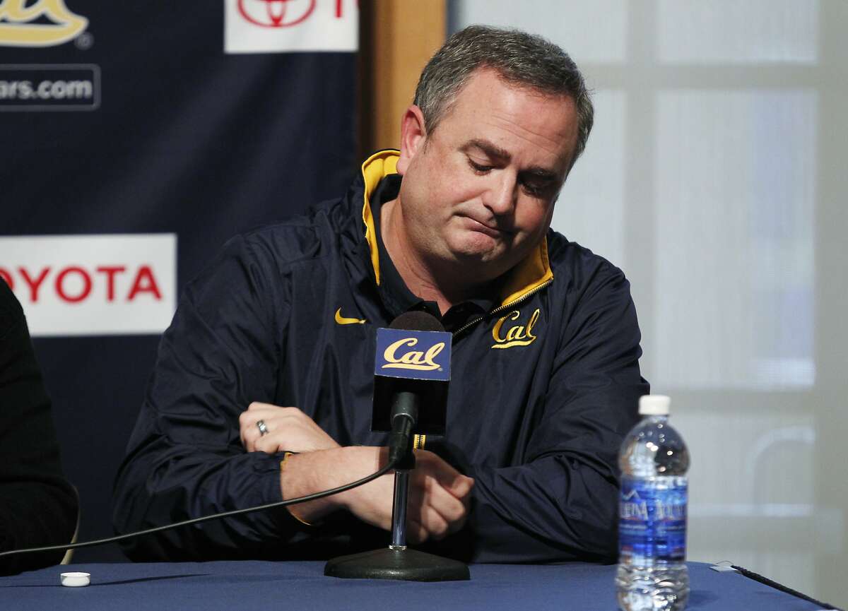 Cal football head coach Sonny Dykes talks about the death of football player Ted Agu during a news conference in Haas Pavilion on the camps of University of California at Berkeley on Friday, February 7, 2014 in Berkeley, Calif.