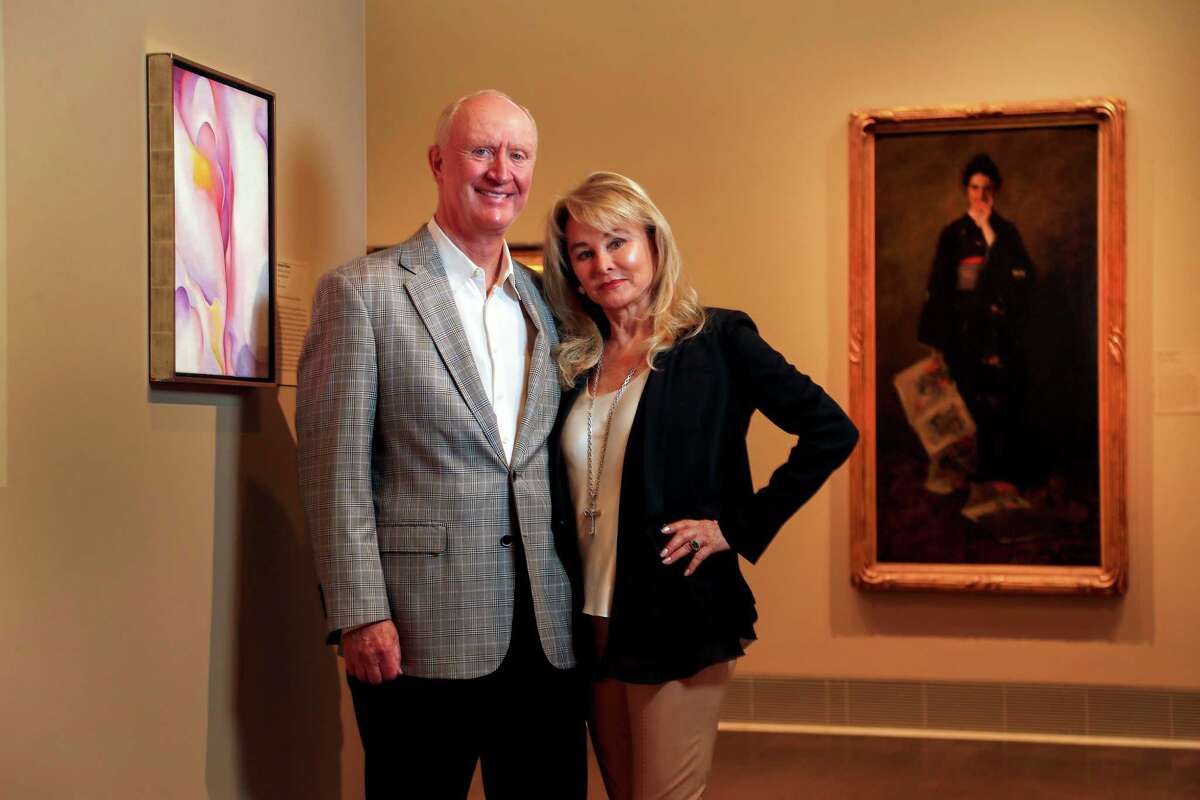 Frank and Michelle Hevrdejs photographed with their collection of still life paintings in their exhibition "Two Centuries of American Still-Life Painting: The Frank and Michelle Hevrdejs Collection" at the Museum of Fine Arts, Houston, Thursday, January 12, 2017.