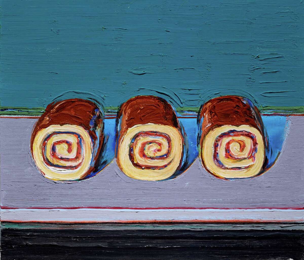 Wayne Thiebaud's "Jelly Rolls (for Morton)", an oil painting from 2008, is among works on view in "Two Centuries of American Still-Life Painting: The Frank and Michelle Hevrdejs Collection" at the Museum of Fine Arts, Houston, Jan. 14-April 9. The couple have donated the works to the MFAH.