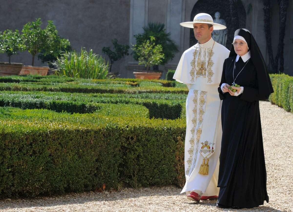 Jude Law is Pope Pius XIII; Diane Keaton is Sister Mary, the nun who raised him in an orphanage.