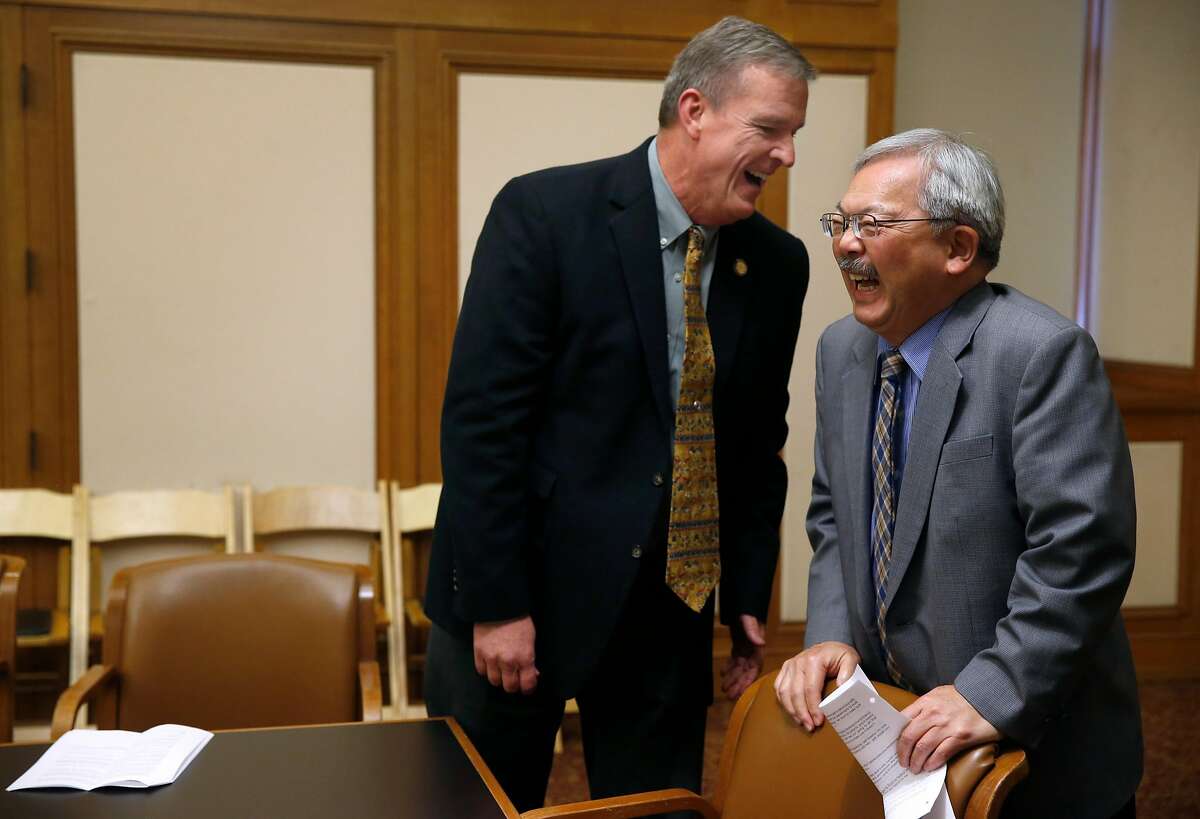 Supervisor Jeff Sheehy meets with Mayor Ed Lee before they convene a round table discussion with health care professionals at City Hall in San Francisco, Calif. on Friday, Jan. 13, 2017. Sheehy, who was appointed to the Board of Supervisors 8th District seat by the mayor after Scott Wiener was elected to the State Assembly, is the first openly HIV-positive person to serve on the board.