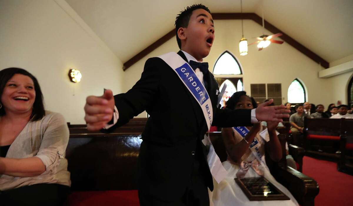 Crespo Elementary School fourth-grader Nhedrick Jabier is thrilled to learn he won first place and a $1,000 prize in the 21st annual Martin Luther King Jr. Oratory Competition Friday at the historic Antioch Missionary Baptist Church.﻿