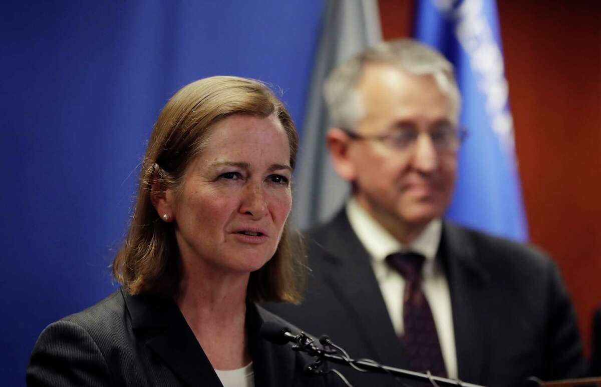 U.S. Attorney Barbara McQuade of the Eastern District of Michigan addresses the media, Friday, Jan. 13, 2017, in Detroit. McQuade announced that Takata Corp. has agreed to plead guilty to a single criminal charge and will pay $1 billion in fines and restitution for a years-long scheme to conceal a deadly defect in its automotive air bag inflators. (AP Photo/Carlos Osorio)