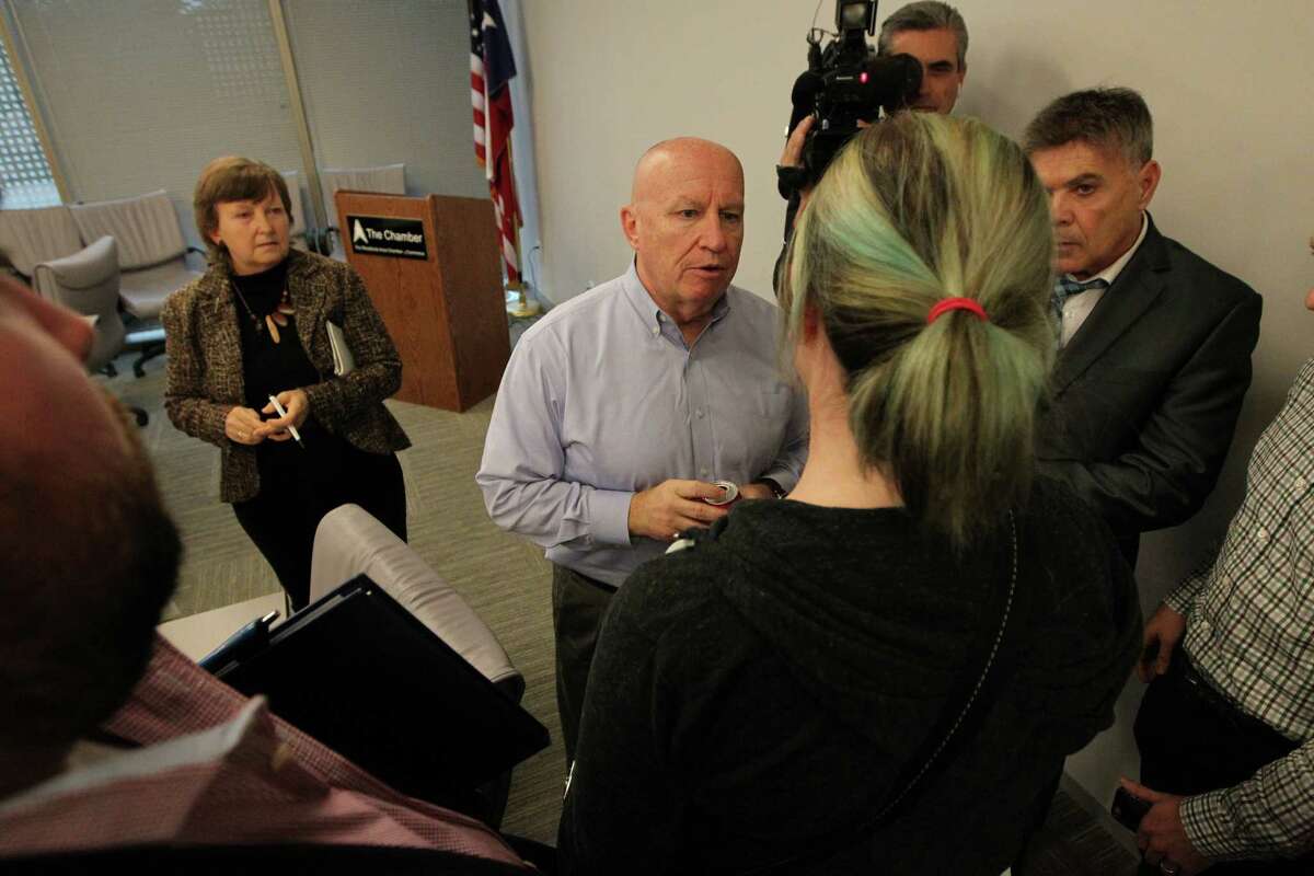 Congressman Kevin Brady stayed after his meeting to listen to local people affected by ObamaCare who shared their experiences with rising costs and loss of coverage and choice Tuesday, Jan. 17, 2017, in The Woodlands. Congressman Brady who is leading repeal and replace efforts in the Ways and Means Committee. ( Steve Gonzales / Houston Chronicle )