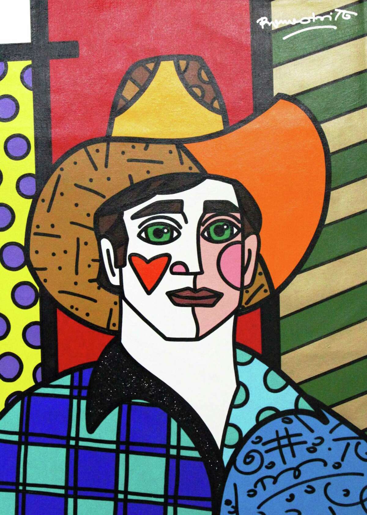 One of two paintings Romero Britto created with his Houston visit in mind. The celebrity artist visits Off the Wall Gallery Jan. 20-22.
