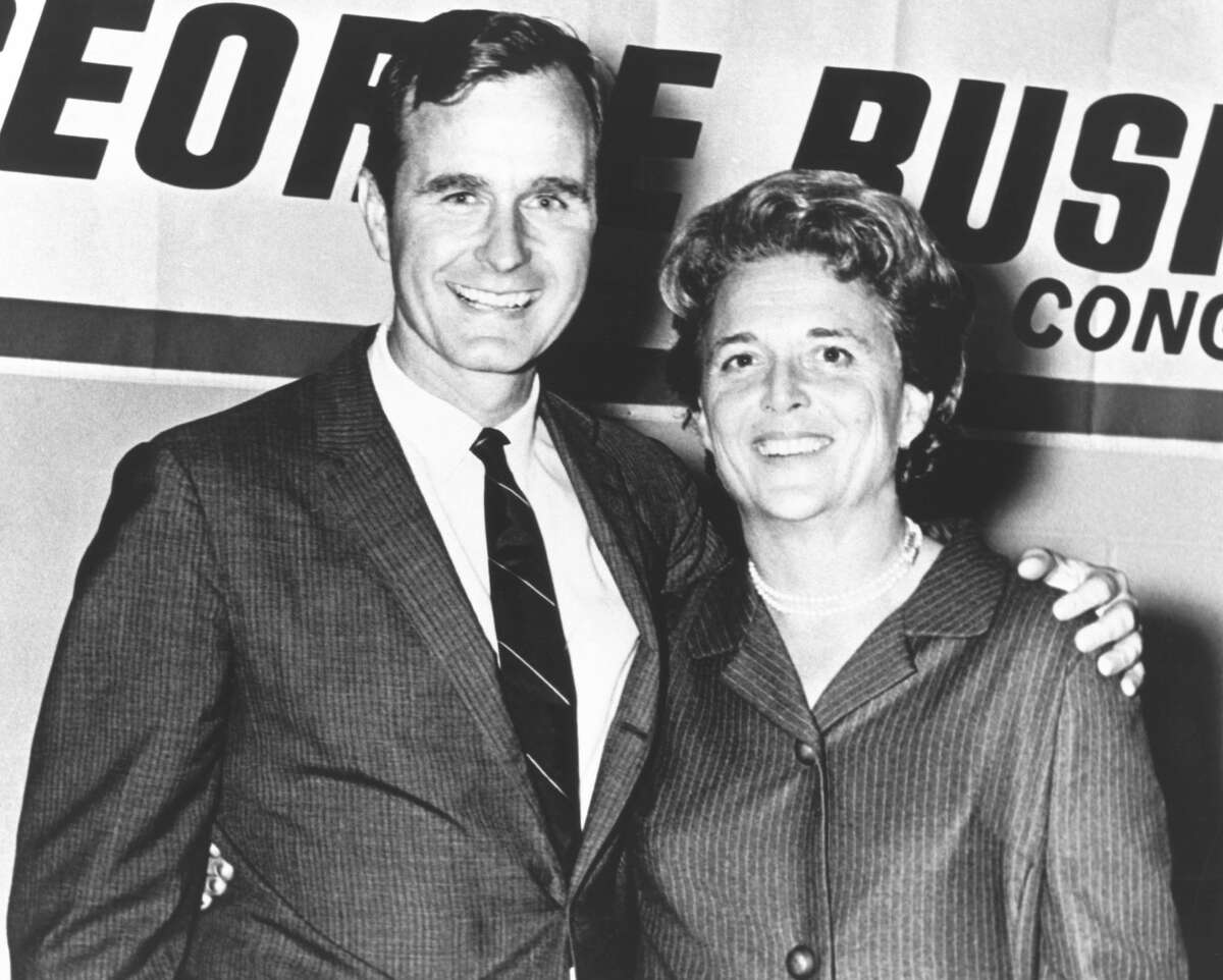 George Herbert Walker Bush poses with his wife Barbara during his campaign for Congress in the 1960's. See photos from the couple's early life...