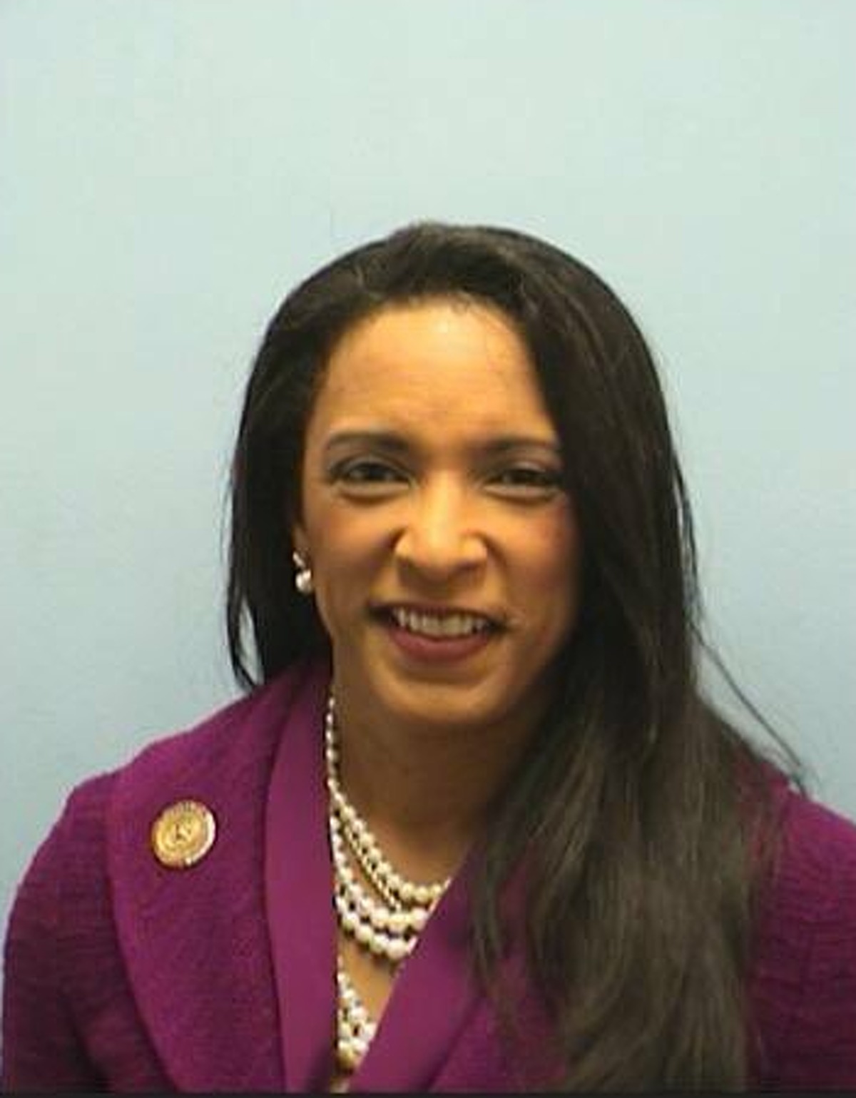 State Rep. Dawnna Dukes, D-Austin, is pictured after being booked on corruption charges in Travis County.