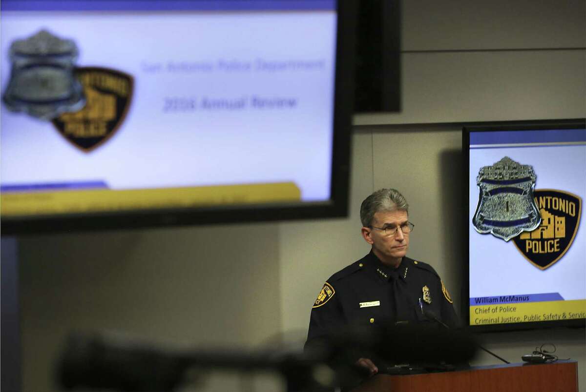 San Antonio Police Chief William McManus announces the formation of a Violent Crime Task Force during a City Council committee meeting on Wednesday, Jan. 18, 2017. McManus announced Tuesday that violent crime, which includes homicides, rape, robberies and aggravated assault, has decreased 23 percent as of mid-April — due in part to the work of the task force.