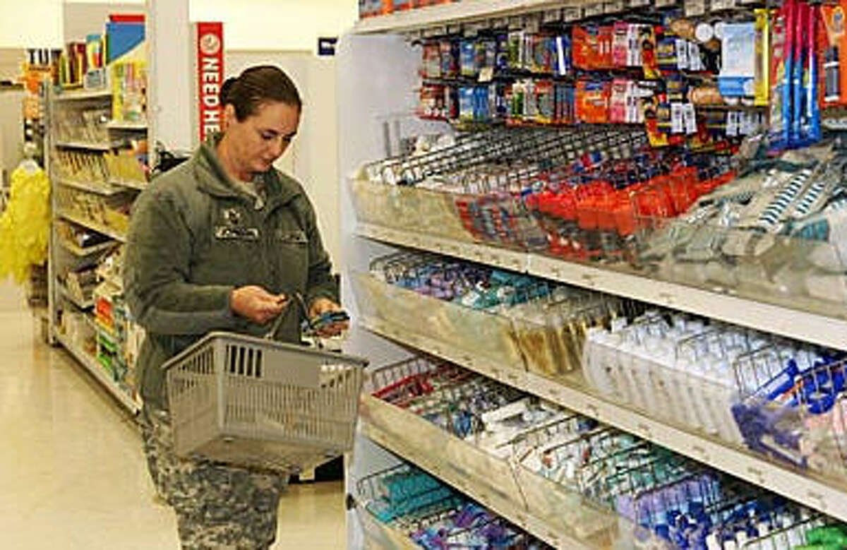 A soldier shopping at an Army post exchange at Fort McCoy, Wisc.