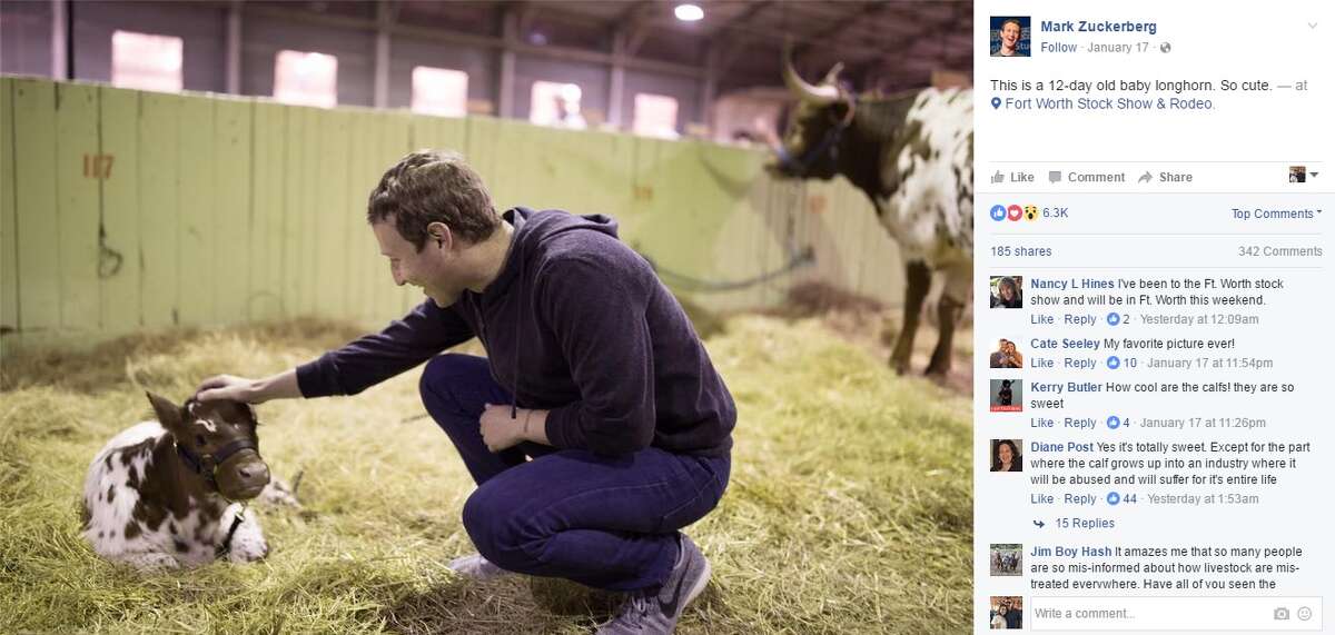 Facebook CEO Mark Zuckerberg spent a few days visiting Texas in January 2017.