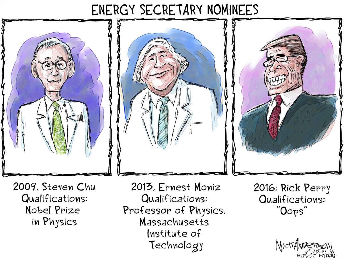 EDITORIAL CARTOONS: The political life of Texas Gov. Rick Perry Former Texas Gov. Rick Perry appeared in front of a U.S. Senate panel on Thursday, Jan. 19, 2017 to discuss his qualifications as President Donald Trump's pick for Energy Secretary. The appearance was a bit of an awkward situation for Perry, who once said the entire Department of Energy should be shut down. See how Perry has been portrayed in the past in this series of political cartoons ...