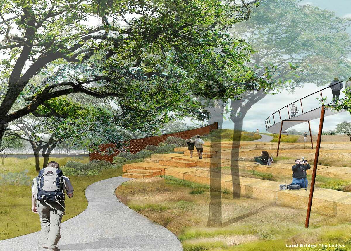 An undated rendering by Stephen Stimson Associates Landscape Architects shows what the Phil Hardberger Park Conservancy envisions as a bridge across Wurzbach Parkway to connect both sides of Hardberger Park.