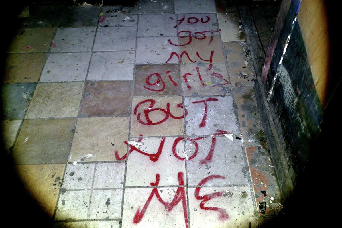 "You got my girls but not me," is painted on the floor at the entrance to Las Palmas II, along the 5600 block of Telephone Road, was a former cantina and brothel, where Mexican and Central American women were held against their will, and subjected to beatings, rape and threats of further abuse if they didnÃ©¢Ã©Ã©´t work as prostitutes Wednesday, Nov. 18, 2015, in Houston, Texas. They worked and lived in rooms above the bar, which was downstairs and drew thousands of customers. The site is one of the largest sex trafficking rings ever busted in Houston. ( Gary Coronado / Houston Chronicle )
