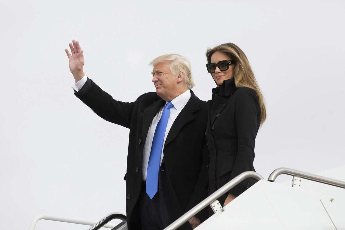 President-elect of The United States Donald J. Trump and first Lady-elect Melania Trump arrive at Joint Base Andrews the day before his swearing in January 19, in Maryland.