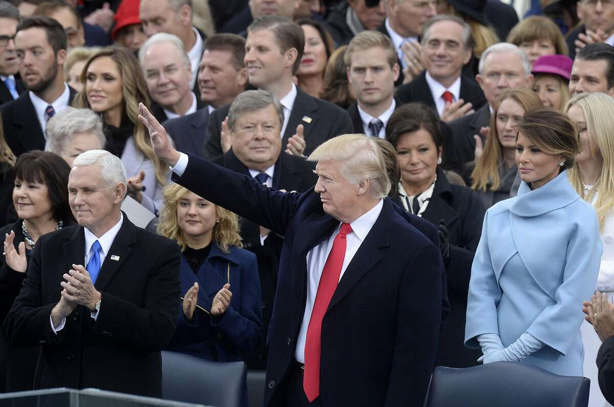 President Donald Trump waves during the 58th Presidential Inauguration on Jan. 20, 2017 in Washington, D.C. (Olivier Douliery/Abaca Press/TNS)