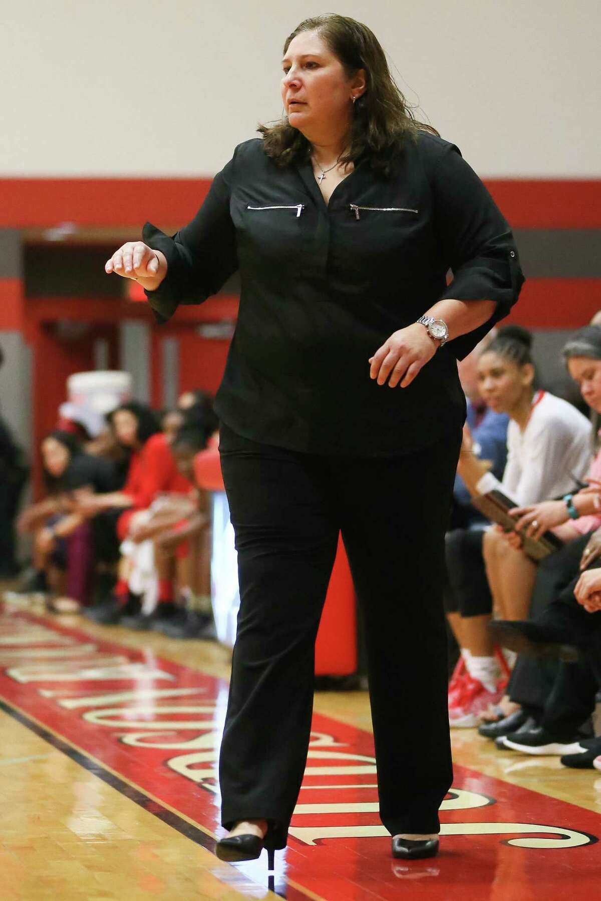 Judson coach Triva Corrales on the sideline during the second half of their District 27-6A girls basketball game with Wagner at Judson on Tuesday, Jan. 10, 2017. Judson beat Wagner 55-35 to remain undefeated in district play. MARVIN PFEIFFER/ mpfeiffer@express-news.net