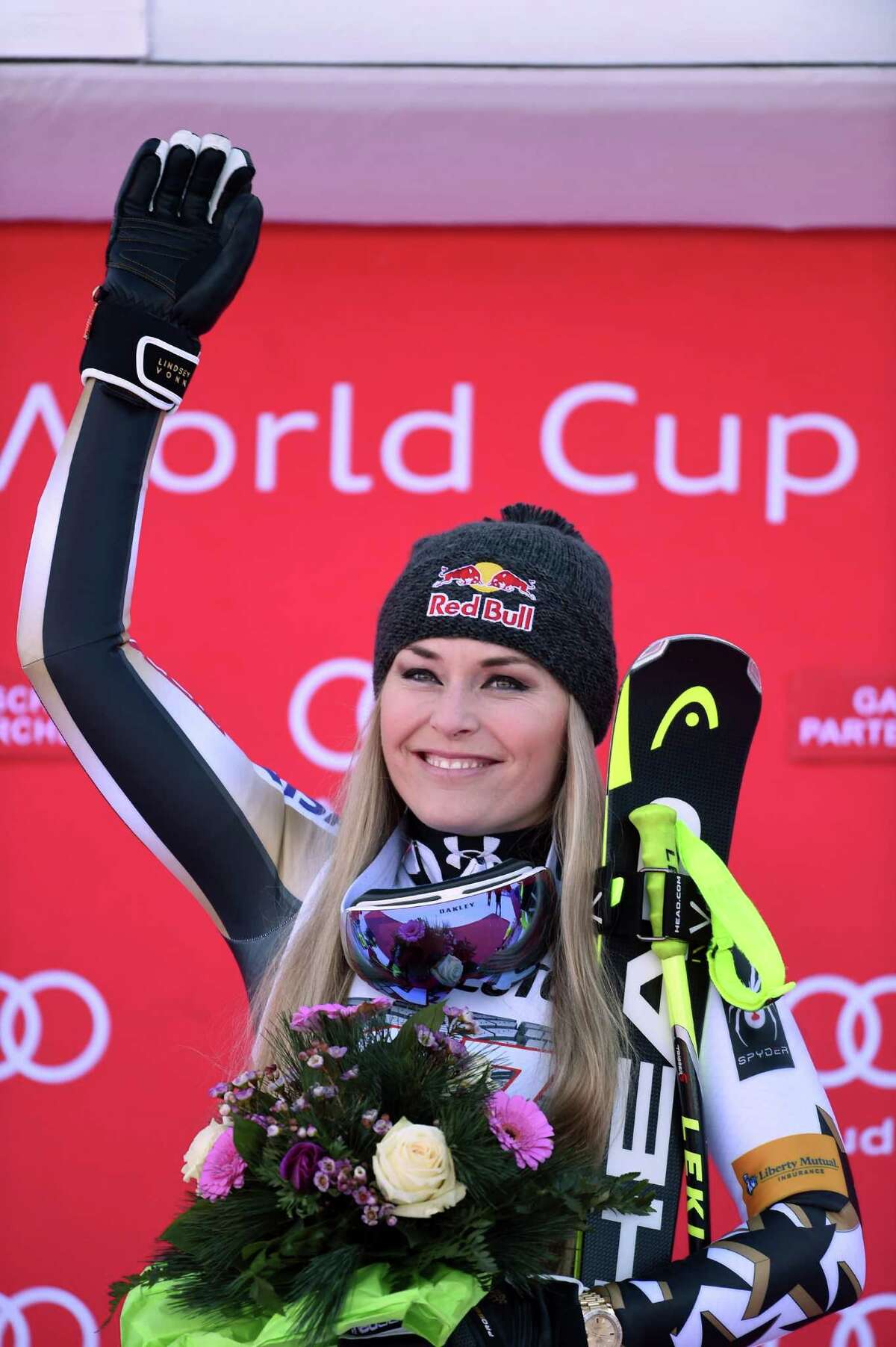 Lindsey Vonn is all smiles after winning Saturday's World Cup downhill race﻿.