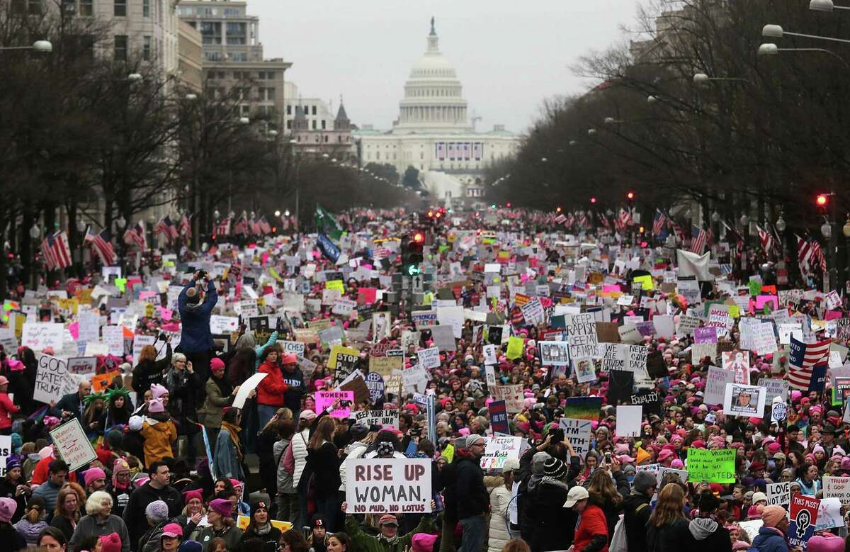 The Women's March on Washington clogs the streets Saturday as an estimated half-million protesters unite against the new president.