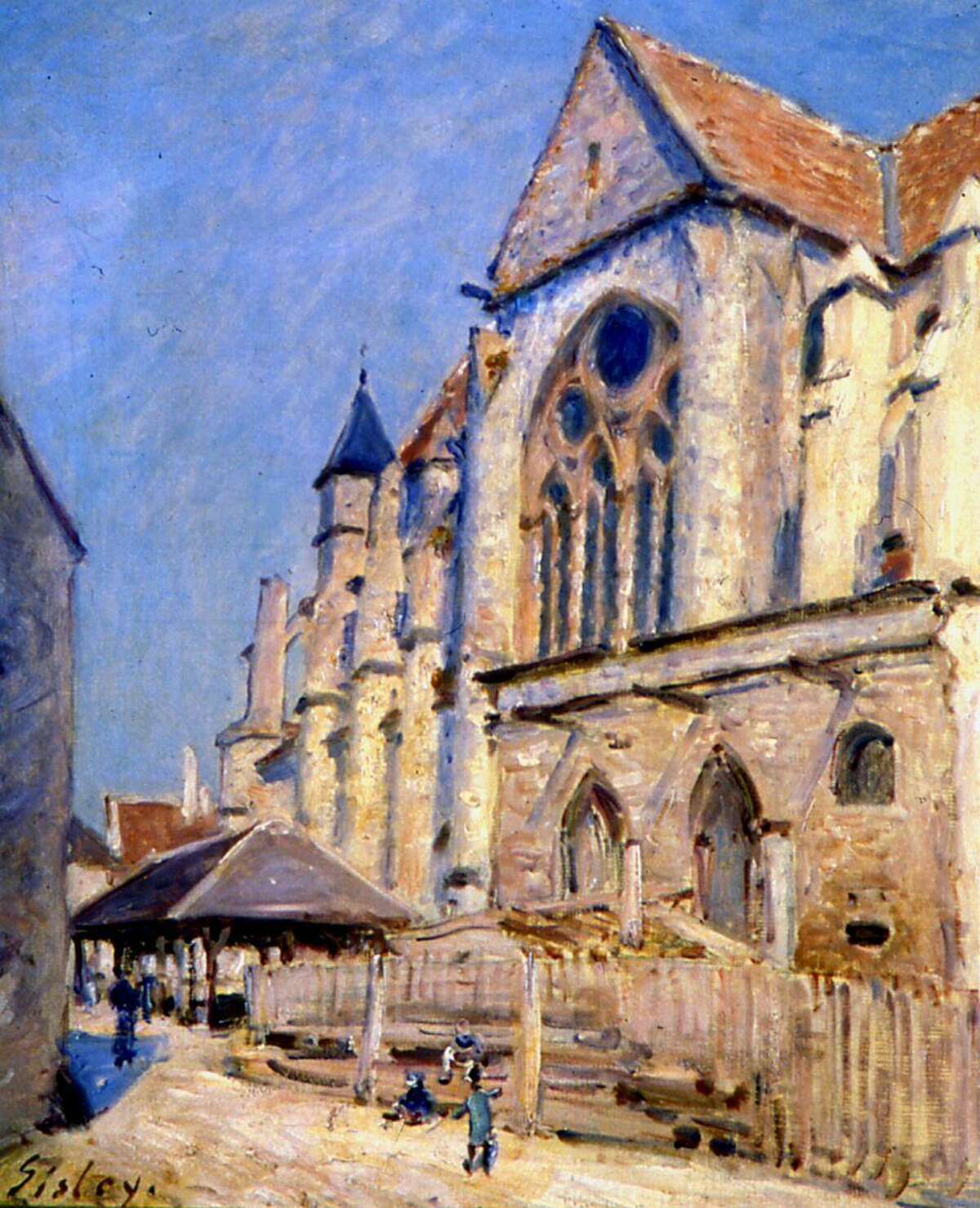 Alfred Sisley’s “Church at Moret,” 1893, an oil on canvas on loan to the Bruce Museum from the Musée Calvet d’Avignon, France.