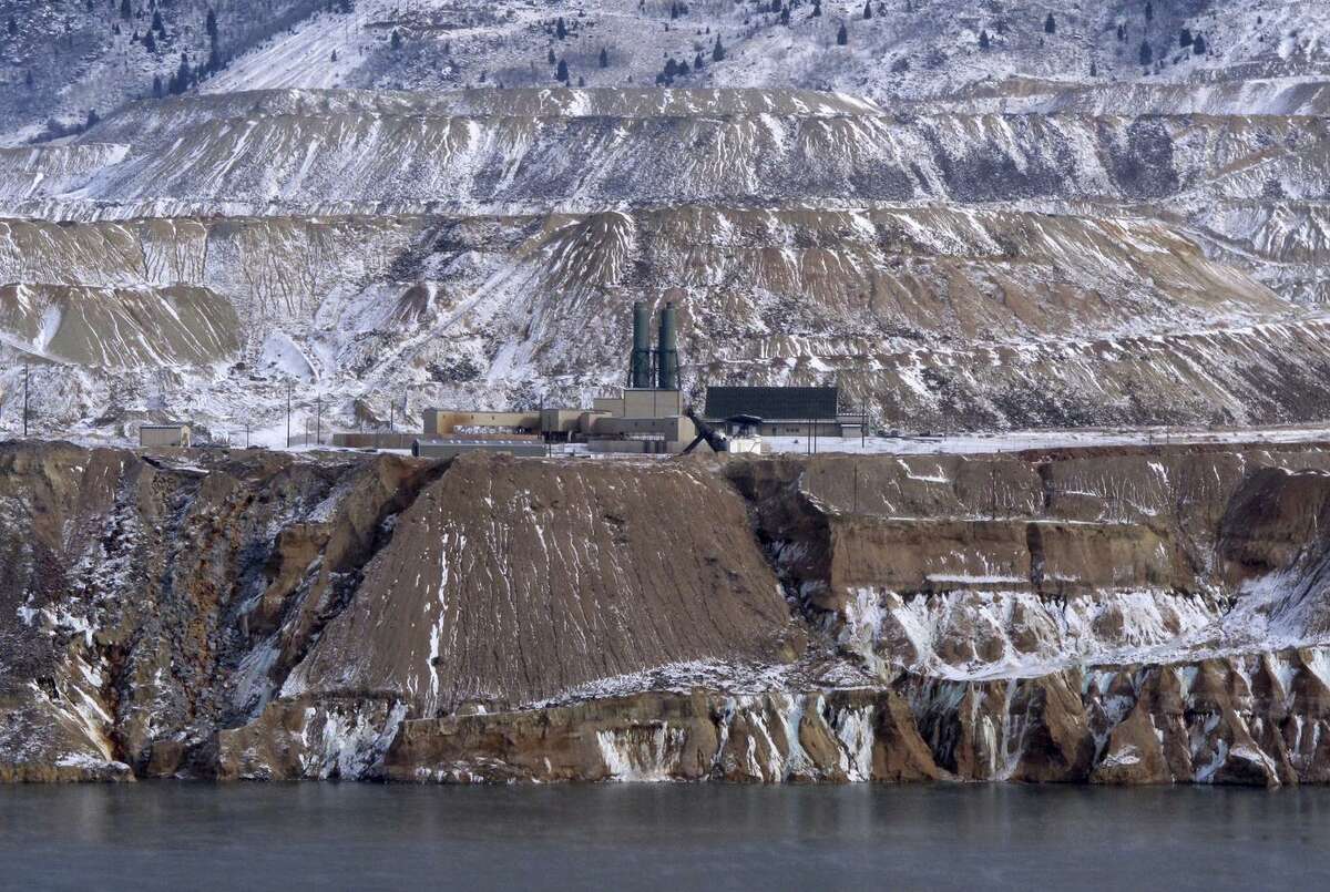 A photo from December shows the Horseshoe Bend treatment plant on the edge of the Berkeley Pit in Butte, Mont. The former copper mine contains billions of gallons of contaminated water.