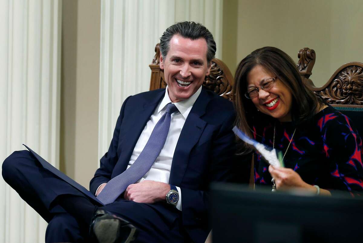 Then-Lt. Gov. Gavin Newsom and then-Controller Betty Yee have a laugh before Gov. Jerry Brown arrives to deliver his State of the State address in January 2017. Yee is among a number of well-qualified Asian American Pacific Islander candidates now-Gov. Newsom could appoint to fill the U.S. Senate seat Vice President-elect Kamala Harris is vacating.