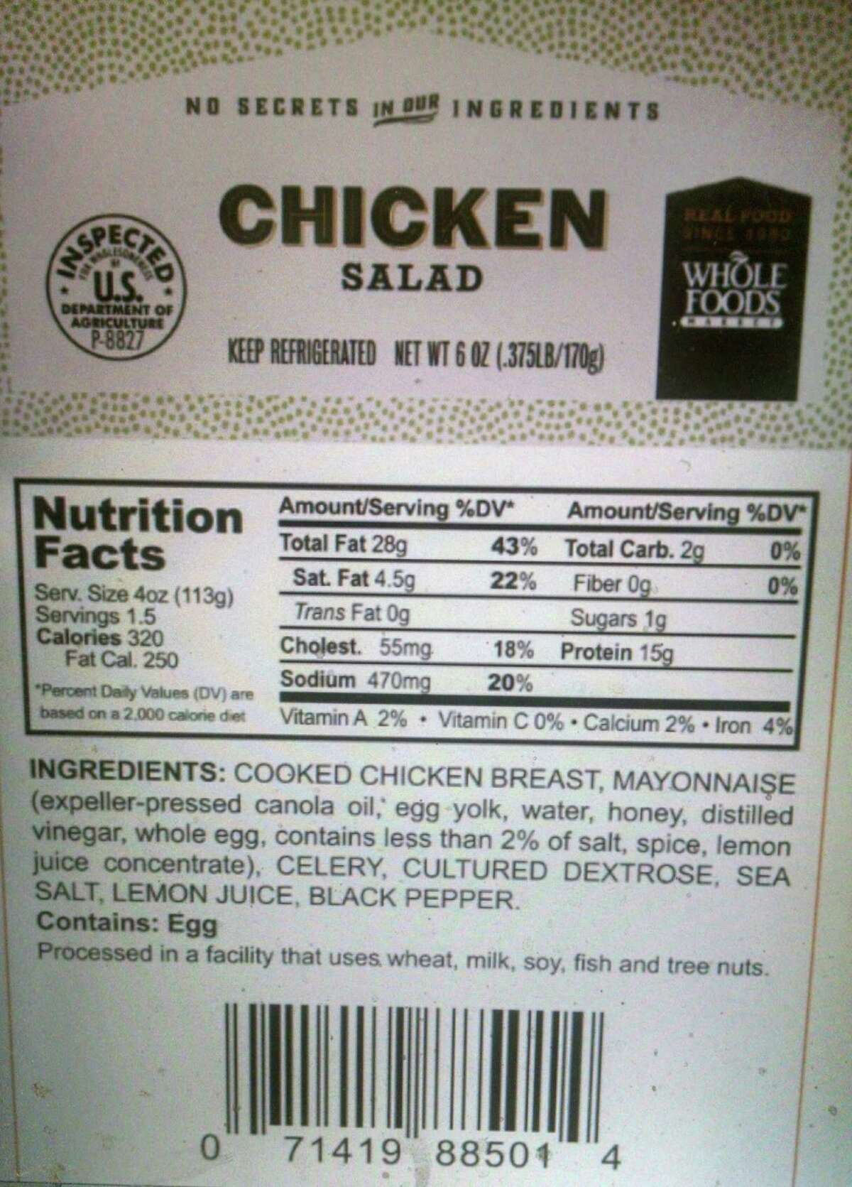 willow tree chicken salad nutrition facts
