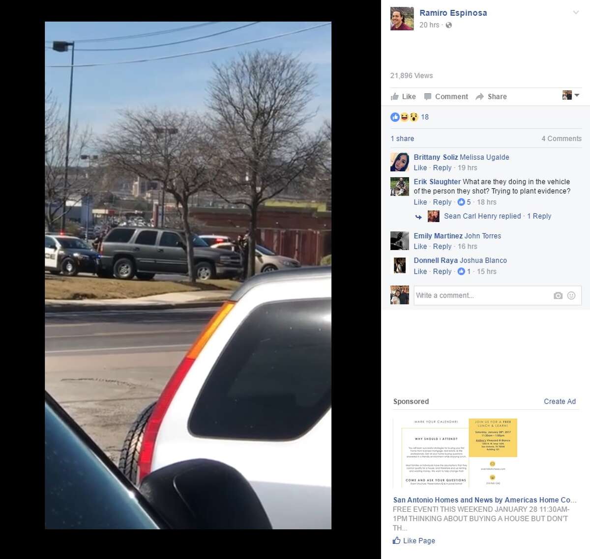 An intense standoff between police and an armed man took place a parking lot near Logan's Roadhouse in San Marcos on Jan. 24 2017. Police were called to the vehicle he was in and after trying to speak with the man, he took his own life using a handgun. Bystanders captured video of the incident and uploaded it to Facebook.