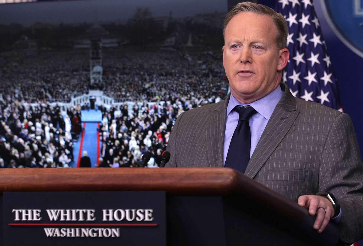 Day 1 - On inauguration crowd size The quote: "That was the largest audience to witness an inauguration, period." Date: January 21, 2017 Who said it: White House Press Secretary Sean Spicer Politifact truth rating: Pants on FireWhy: Crowd figures and photographs disprove Spicer.Source: Politifact