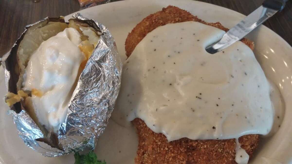Chicken-fried steak and baked potato at Frank's Restaurant in Schulenburg from a Yelp screen grab.