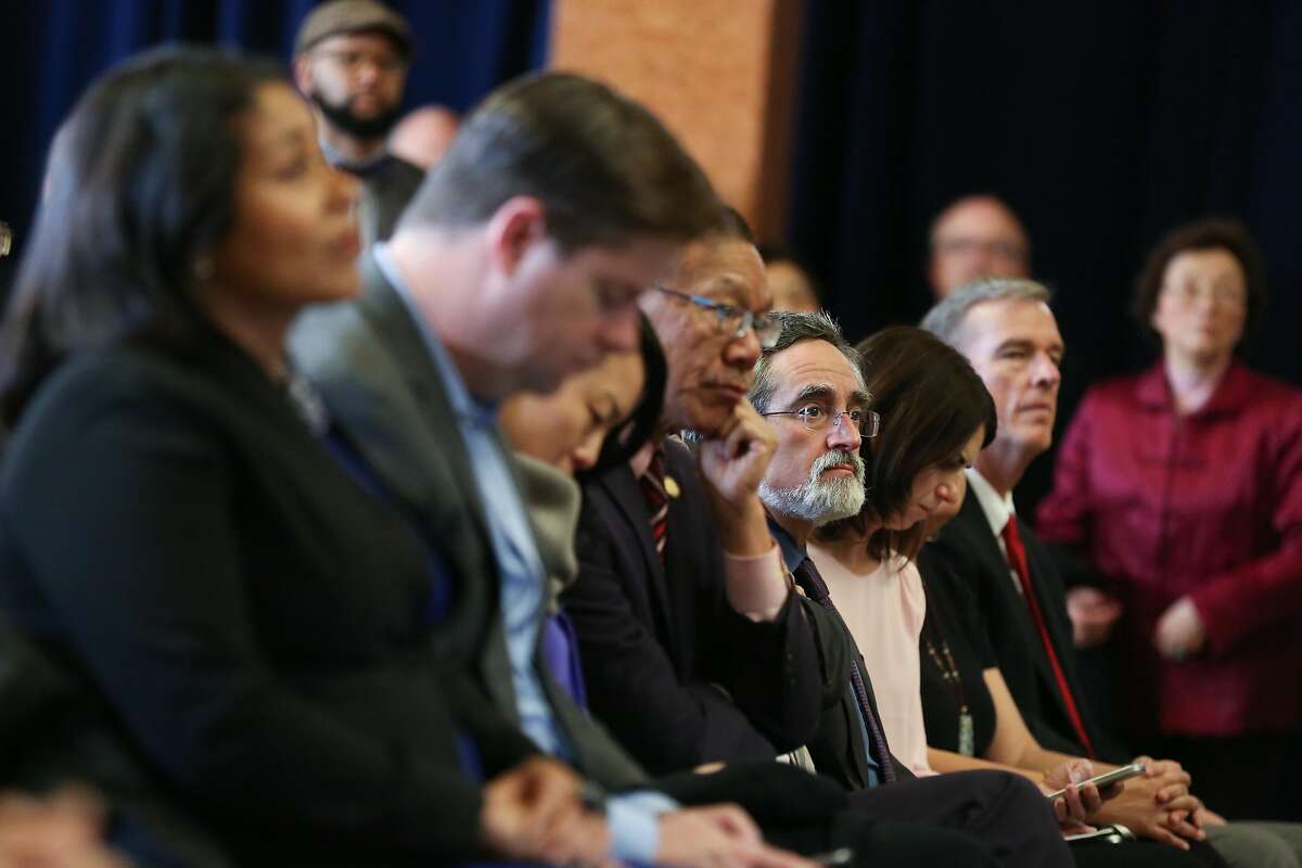 Aaron Peskin and the city's other supervisors listen as Mayor Ed Lee gives his annual state of the city address on Thursday, January 26, 2017 in San Francisco, Calif.