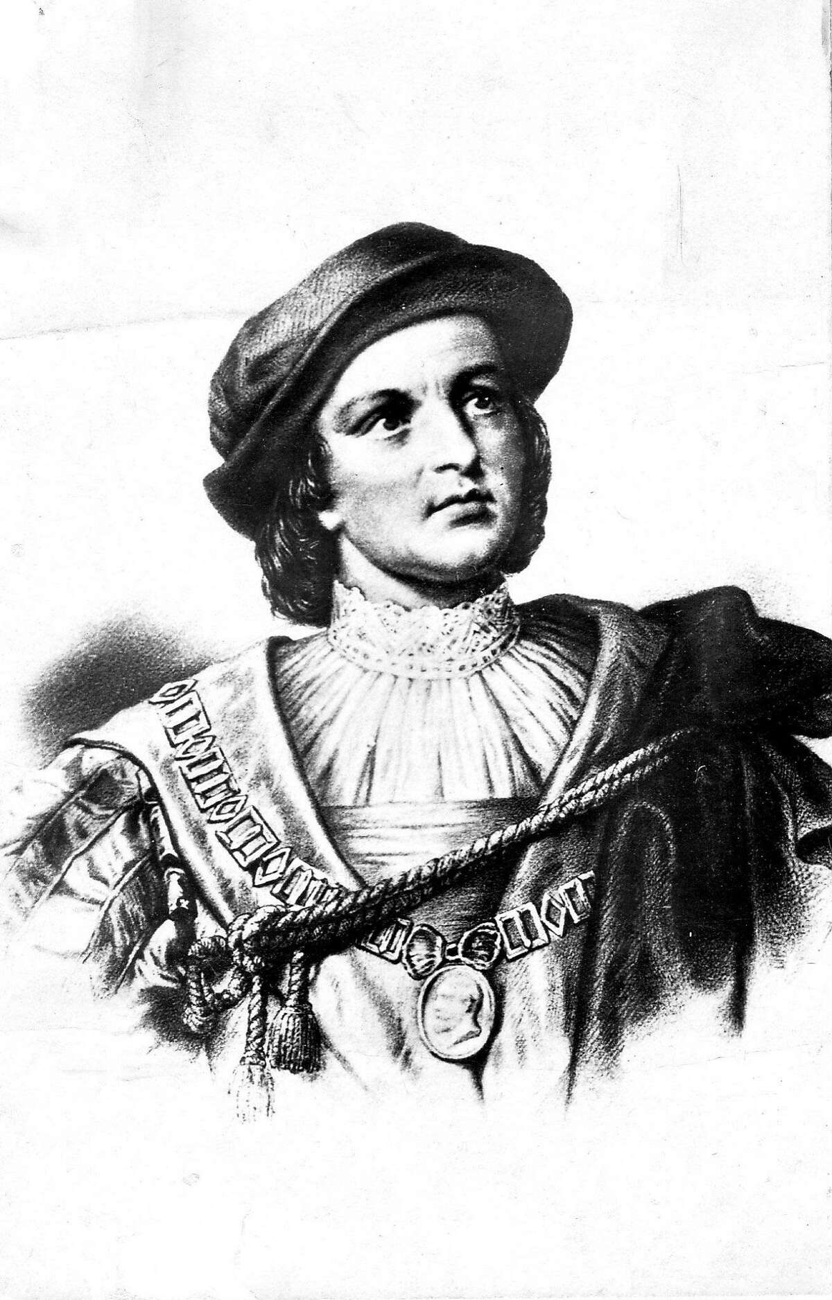 Christopher Columbus, illustration (unknown artist) (date unknown) On April 17, 1492, Columbus signed a contract with a representative of Spain's King Ferdinand and Queen Isabella, giving Columbus a commission to seek a westward ocean passage to Asia. CREDIT: FILE PHOTO