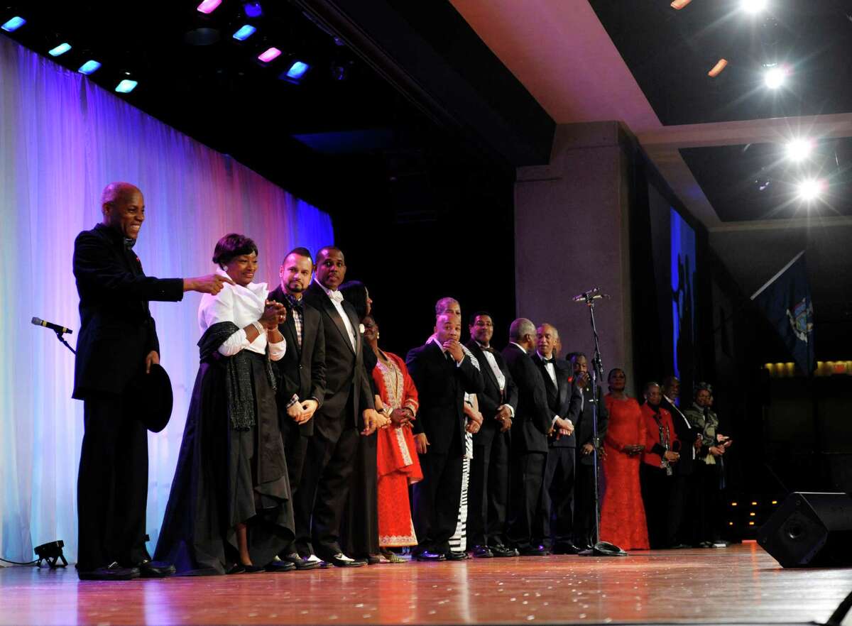 Members of the New York State Association of Black and Puerto Rican Legislators walk out on stage as they are introduced during the closing event of the association's 43rd annual conference weekend on Sunday, Feb. 16, 2014, in Albany, N.Y. (Paul Buckowski / Times Union archive)