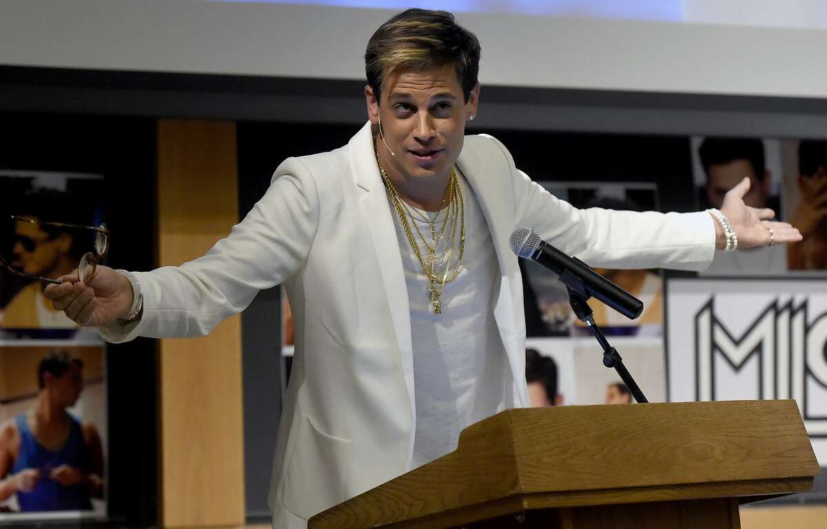Milo Yiannopoulos speaks on campus in the Mathematics building at the University of Colorado in Boulder, Colo., Wednesday, Jan. 25, 2017. 
