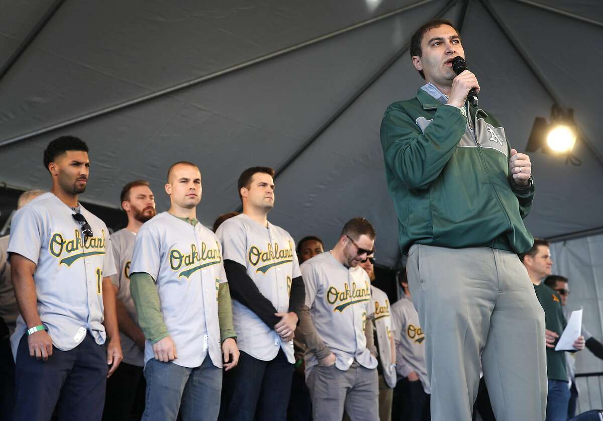 Team president David Kaval announces to fans that a new stadium plan will be revealed sometime during the upcoming season, after the players were introduced the Oakland A's FanFest celebration on Jack London Square in Oakland, Calif. on Saturday, Jan. 28, 2017.