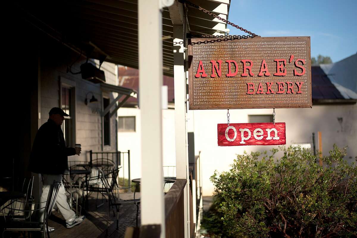 A patron leaves Andrae�s Bakery in Amador City, Calif., on Saturday, Jan. 28, 2017.