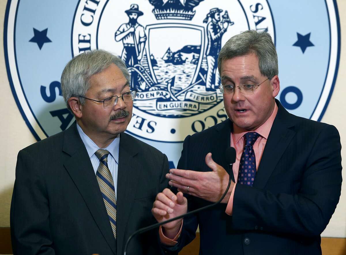 City Attorney Dennis Herrera and Mayor Ed Lee announce that a federal lawsuit has been filed by the city in San Francisco, Calif. on Tuesday, Jan. 31, 2017 against President Donald Trump for his executive order against sanctuary cities and the threat to withhold federal funding for cities that do not comply.