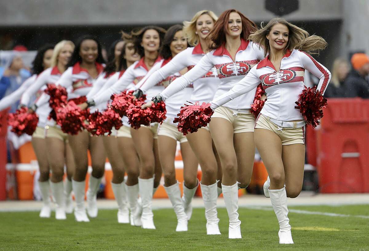 San Francisco 49ers cheerleaders perform before an NFL football game between the San Francisco 49ers and the Atlanta Falcons in Santa Clara, Calif., Sunday, Nov. 8, 2015. (AP Photo/Marcio Jose Sanchez)