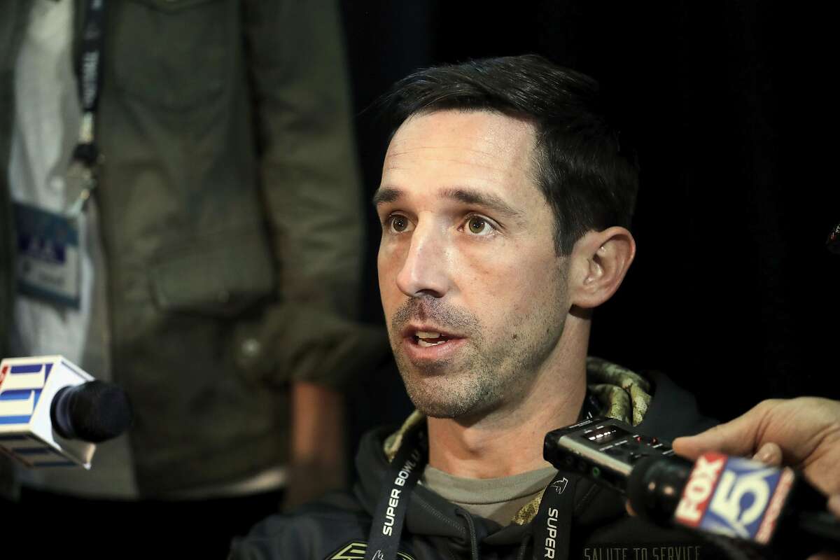 HOUSTON, TX - FEBRUARY 01: Offensive Coordinator Kyle Shanahan of the Atlanta Falcons speaks with the media during a Super Bowl LI press conference on February 1, 2017 in Houston, Texas. (Photo by Tim Warner/Getty Images)