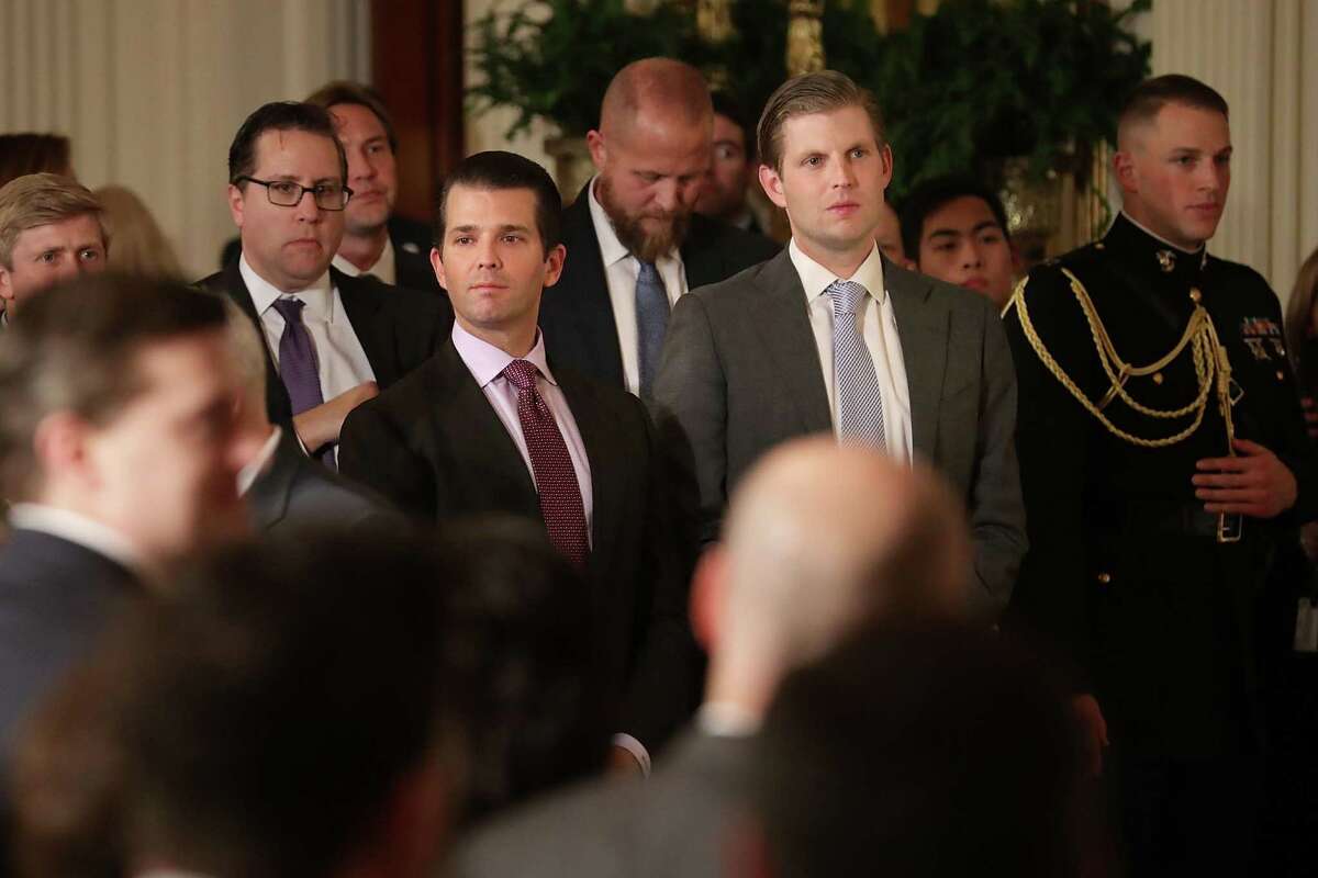 WASHINGTON, DC - JANUARY 31: Donald Trump Jr. (L) and Eric Trump, sons of U.S. President Donald Trump, attend the ceremony to nominate Judge Neil Gorsuch to the Supreme Court in the East Room of the White House January 31, 2017 in Washington, DC. If confirmed, Gorsuch would fill the seat left vacant with the death of Associate Justice Antonin Scalia in February 2016. (Photo by Chip Somodevilla/Getty Images)