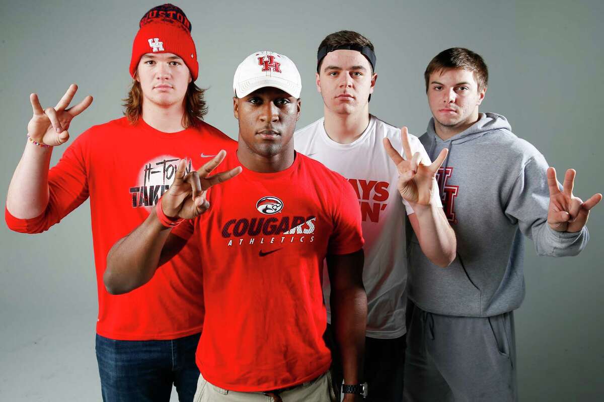 University of Houston recruits, from left, Dennis Bardwell, Elijah Gooden, Parker Eichenberger and Derek Parish are among Major Applewhite's first group of signees. ﻿