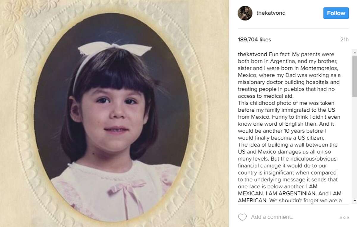 The 34-year-old tattoo artist shared a childhood photo of herself on Instagram which was taken in Mexico, before she knew "a single word of English." Click through to see which celebrities are speaking out against Trump's immigration ban, and what they are saying about it.